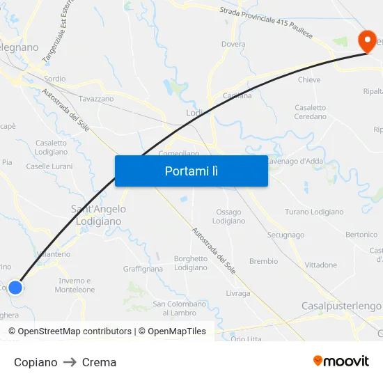 Copiano to Crema map