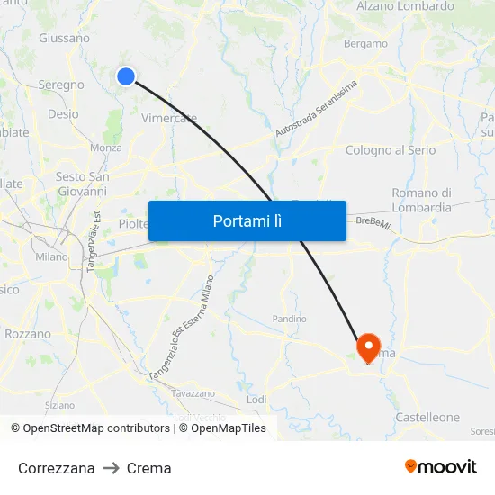 Correzzana to Crema map