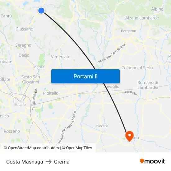 Costa Masnaga to Crema map