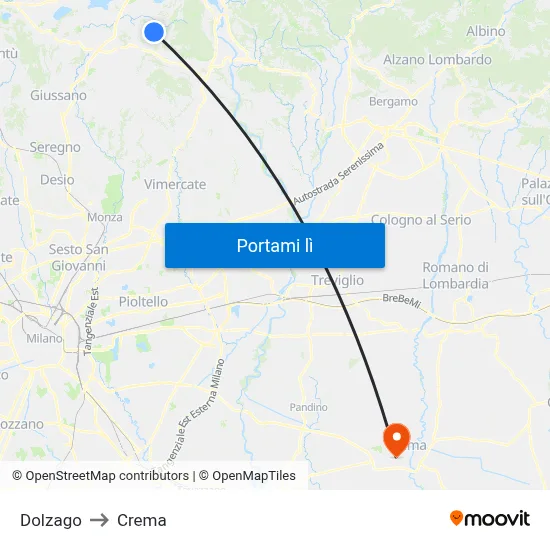 Dolzago to Crema map