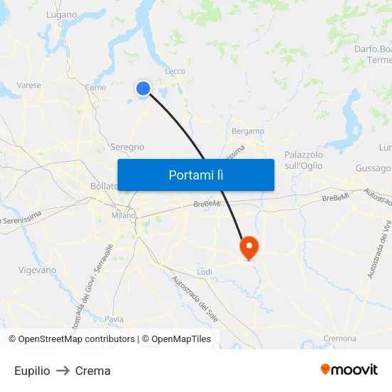 Eupilio to Crema map