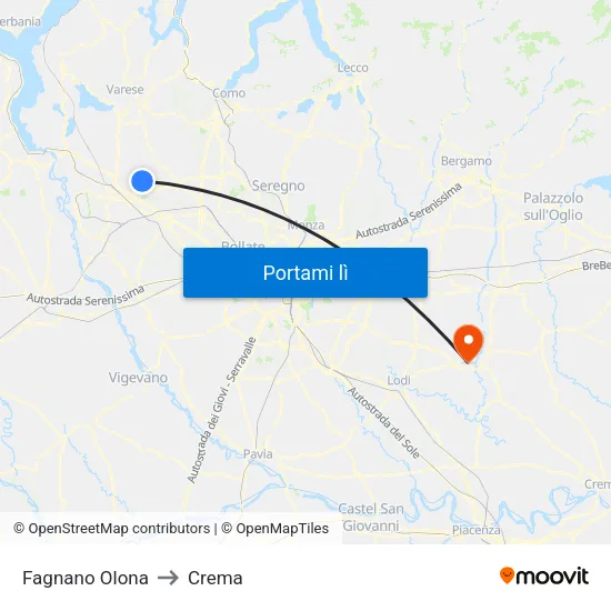 Fagnano Olona to Crema map