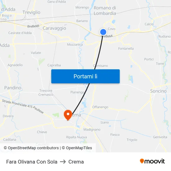 Fara Olivana Con Sola to Crema map