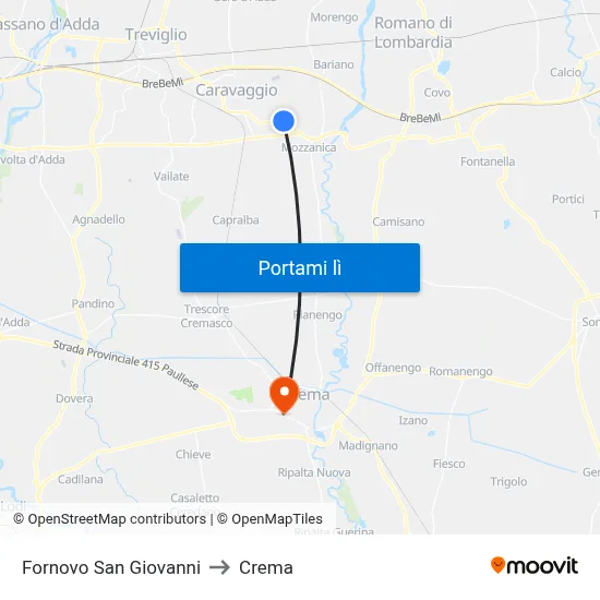 Fornovo San Giovanni to Crema map