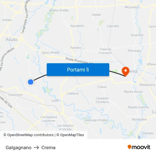 Galgagnano to Crema map