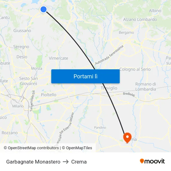 Garbagnate Monastero to Crema map
