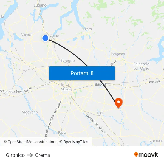 Gironico to Crema map