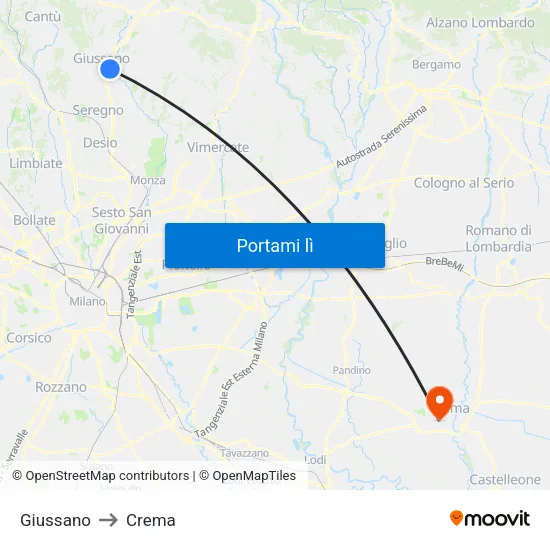 Giussano to Crema map
