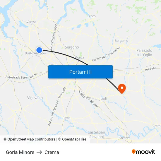 Gorla Minore to Crema map