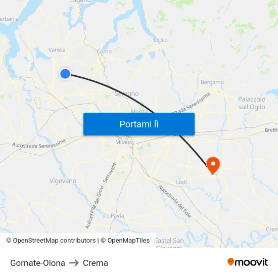 Gornate-Olona to Crema map