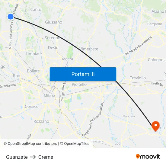 Guanzate to Crema map