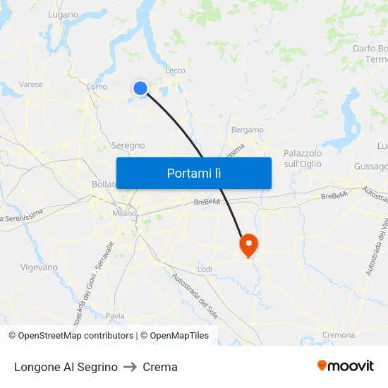 Longone Al Segrino to Crema map