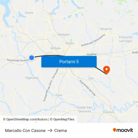 Marcallo Con Casone to Crema map