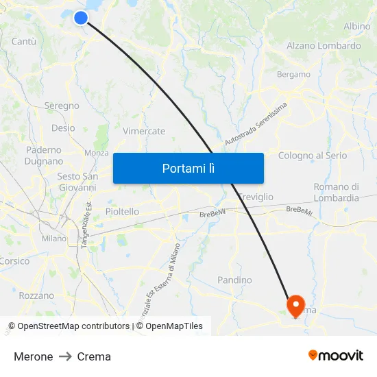Merone to Crema map