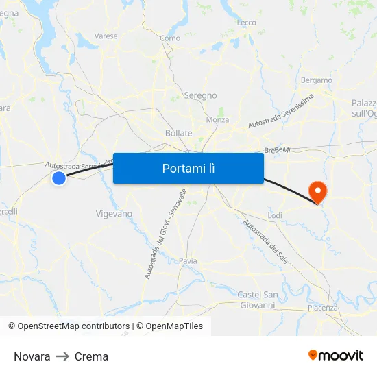 Novara to Crema map