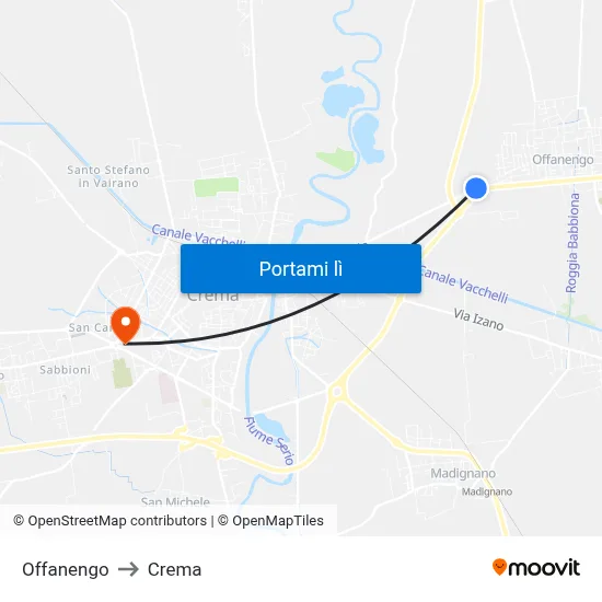 Offanengo to Crema map
