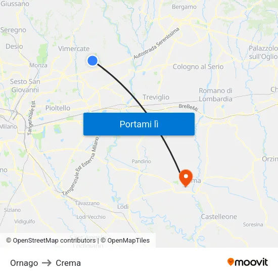 Ornago to Crema map