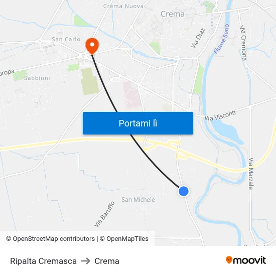 Ripalta Cremasca to Crema map
