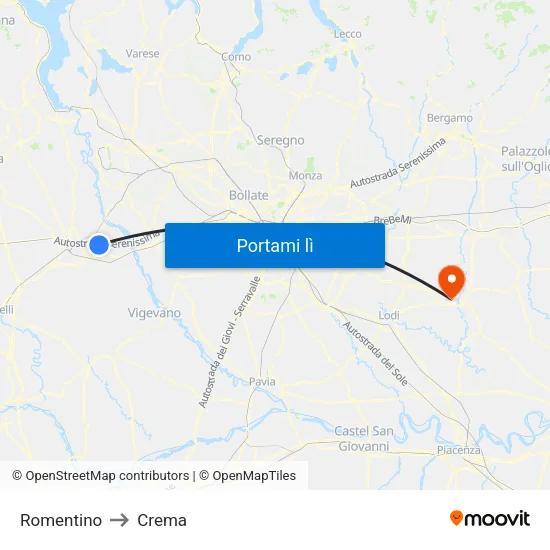 Romentino to Crema map