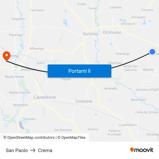 San Paolo to Crema map