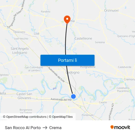 San Rocco Al Porto to Crema map