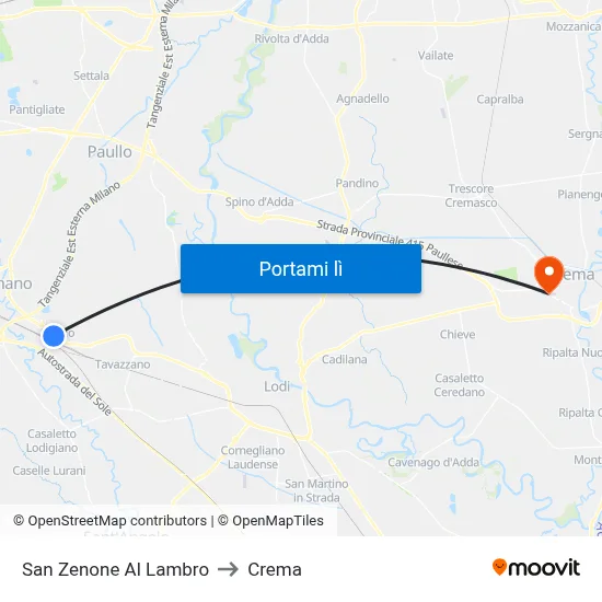 San Zenone Al Lambro to Crema map