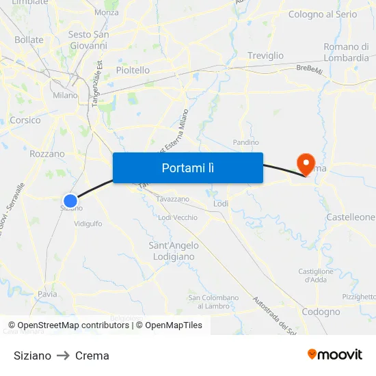 Siziano to Crema map