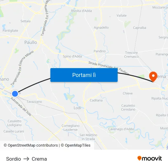 Sordio to Crema map