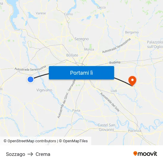 Sozzago to Crema map