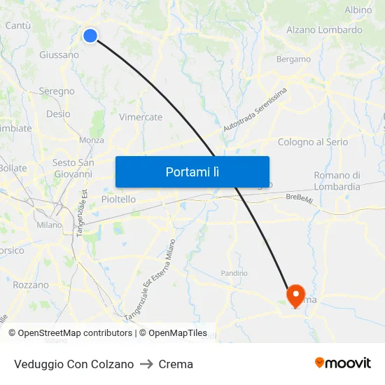 Veduggio Con Colzano to Crema map