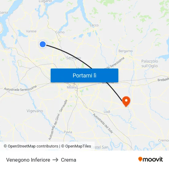 Venegono Inferiore to Crema map