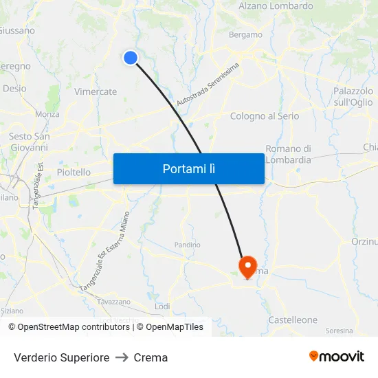 Verderio Superiore to Crema map