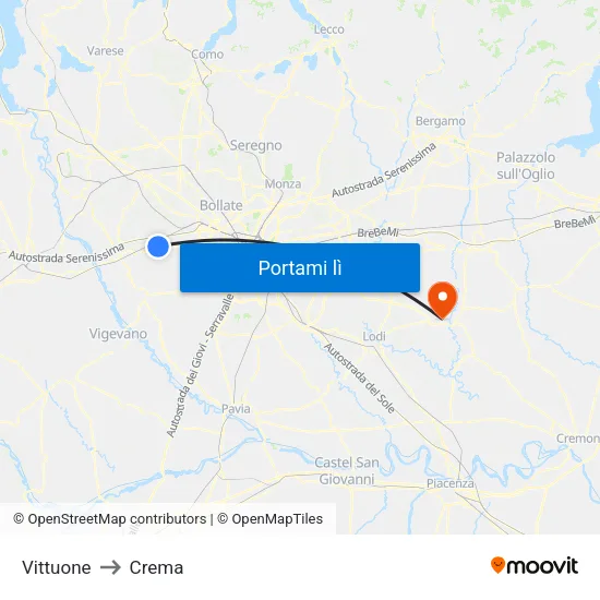 Vittuone to Crema map