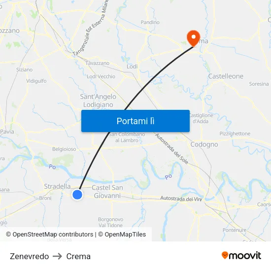 Zenevredo to Crema map
