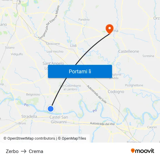Zerbo to Crema map