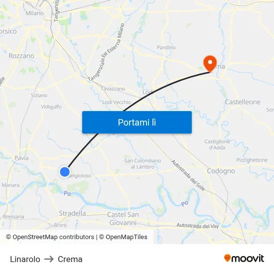 Linarolo to Crema map