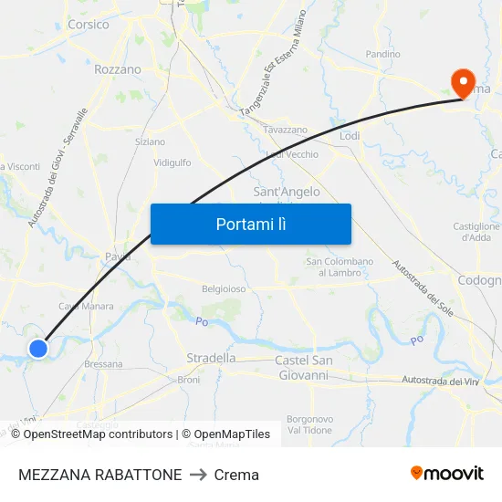 MEZZANA RABATTONE to Crema map