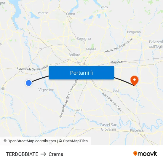 TERDOBBIATE to Crema map