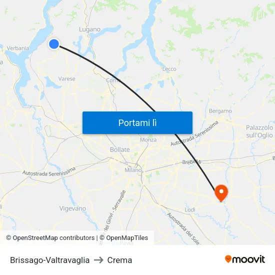 Brissago-Valtravaglia to Crema map