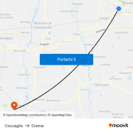 Coccaglio to Crema map