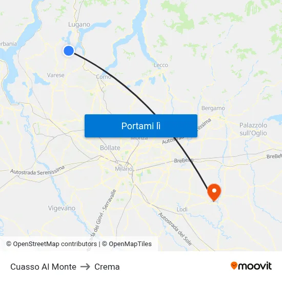 Cuasso Al Monte to Crema map