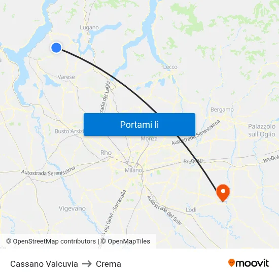 Cassano Valcuvia to Crema map