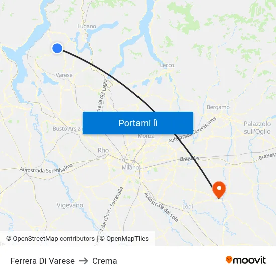 Ferrera Di Varese to Crema map