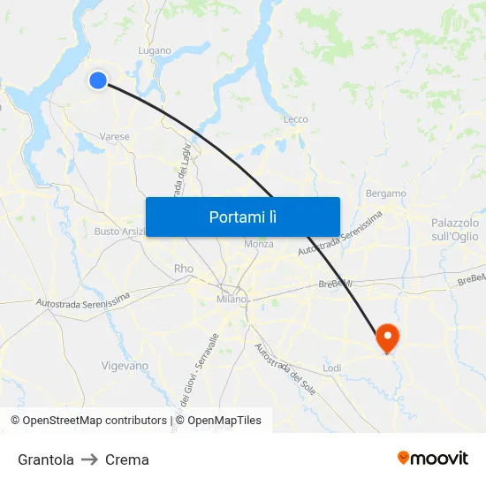 Grantola to Crema map