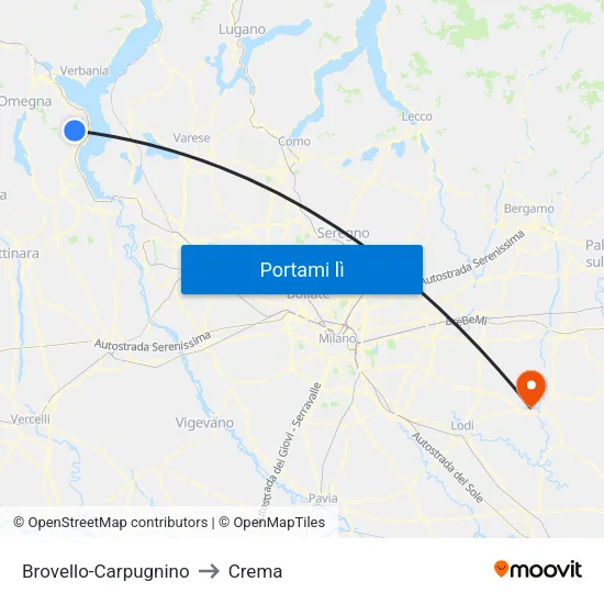 Brovello-Carpugnino to Crema map