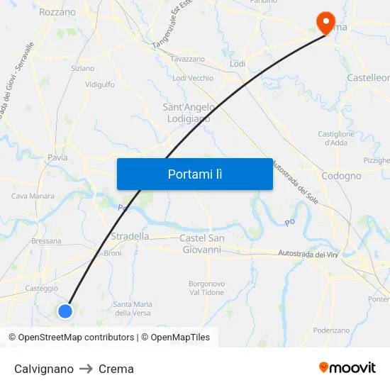 Calvignano to Crema map