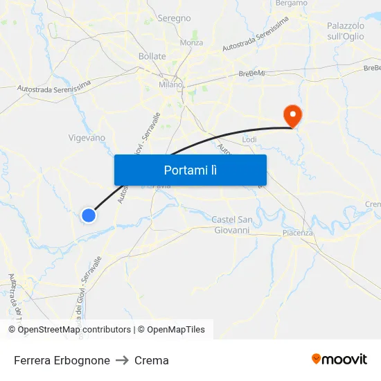 Ferrera Erbognone to Crema map