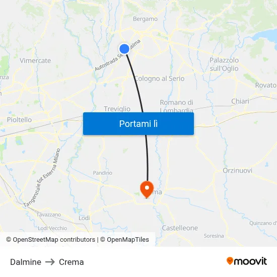 Dalmine to Crema map