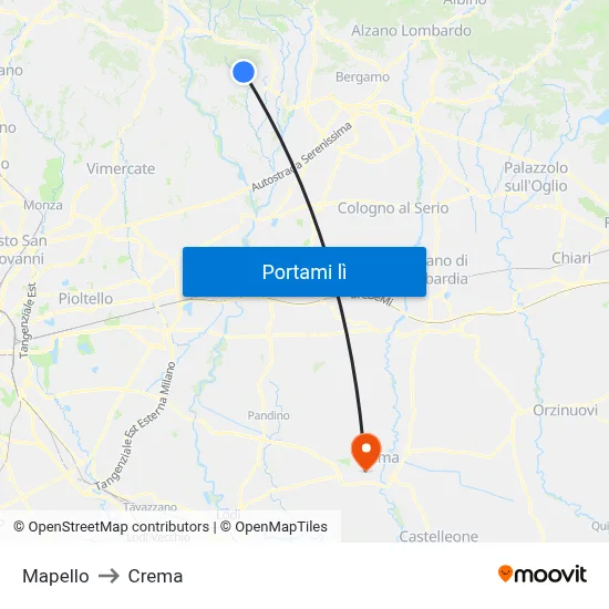 Mapello to Crema map