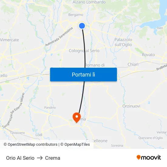 Orio Al Serio to Crema map